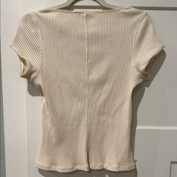 Free People Cream Ribbed Button-Up Top - Picture 3 of 3